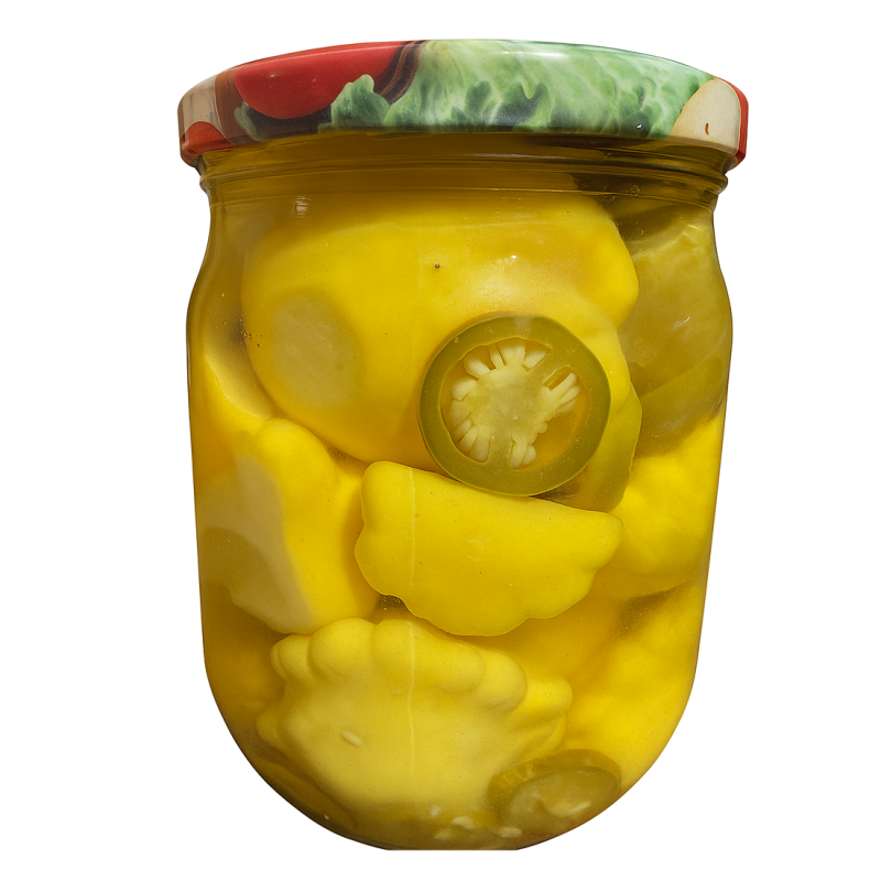 Marinuoti maži patisoniukai su jelapeno paprika